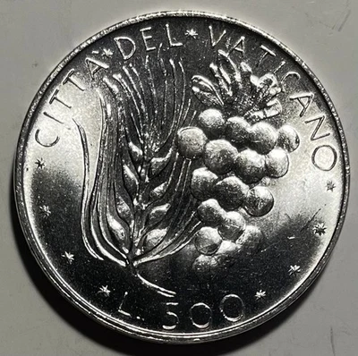 Vatican 500 Lire 1976 (Year 14) - Pope Paul VI - Wheat Ear & Grapes - Silver UNC - Image 1 of 4