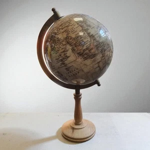 Vintage Style World Globe on Wooden Stand – 32cm Tall, Decorative Desk Ornament - Picture 1 of 2