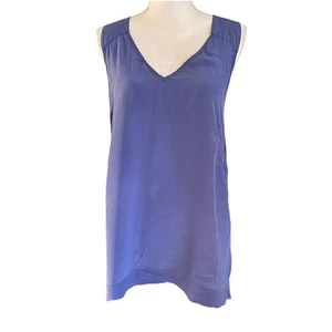 Silence + Noise Womens Silk V-Neck Top sz L Blue Sleeveless Pullover Sexy - Picture 1 of 5