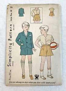 Rare 30s NRA Boys Short Suit Shirt Pants Simplicity 1434 Sz 10 Factory Folds NOS - Picture 1 of 5
