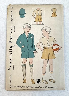 Rare 30s NRA Boys Short Suit Shirt Pants Simplicity 1434 Sz 10 Factory Folds NOS - Image 1 of 4