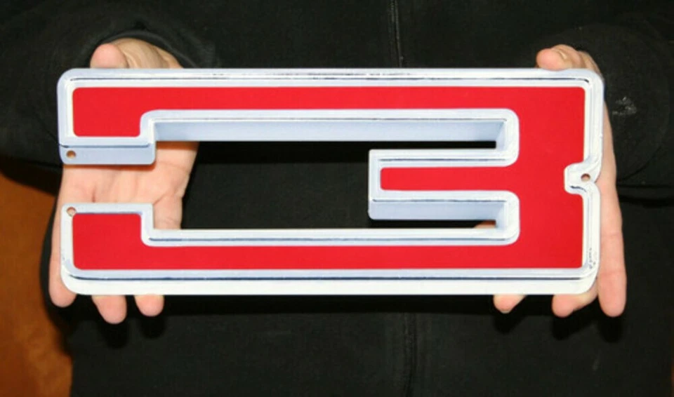 GM CHEVY VINTAGE RED NUMBER 3 – FLAT STEEL SIGN 12" X 5"  - Image 1 of 1