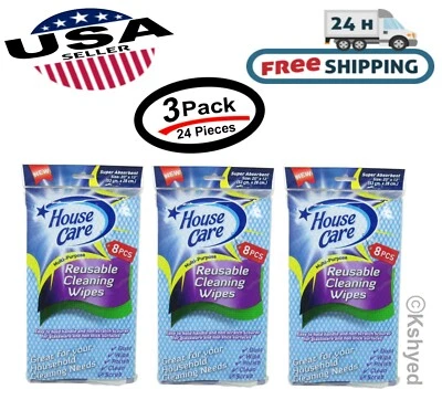 24 Pcs House Care Handy Wipes Multi Purpose Reusable Cleaning Cloth (3 Pack)