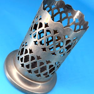 VTG Metal Candle Holder Vase Cylinder Metal Footed Pillar MCM Perforated Lattice - Picture 1 of 6