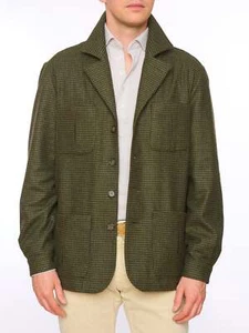 PIETRA SALATA Napoli "John" Green Pied de Poule Wool Travel Jacket NEW Slim - Picture 1 of 8