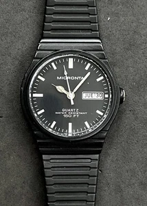 Vintage New 1986 MICRONATA Day Date Men’s 40mm Analog Quartz Watch Black Case - Picture 1 of 16