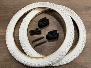 20X2.125 WHITE COMP THREAD BMX BICYCLE TIRES & TUBES LINERS 20" 1PAIR NEW - Picture 1 of 2