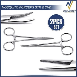 Juego de 2 herramientas quirúrgicas dentadas rectas y curvas para mosquitos dentales de 5" - Imagen 1 de 3