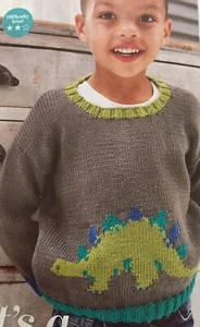 Childrens Dinosaur Jumper Age 2-6 Years Knitting Pattern - Picture 1 of 1