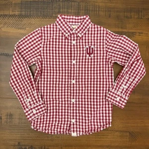 Indiana University IU Boys Gingham Red White Button Down Long Sleeve Top Size 5T - Picture 1 of 5