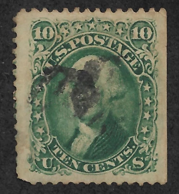 US #68 (1861) 10c -used- Grade: XF-Washington-EFO: Dbl transfer (TaG) variety - Image 1 of 2