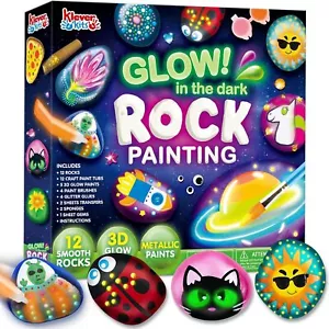 12 Rock Painting Kit- Glow in The Dark, 43 Pcs Arts and Crafts for Kids - Picture 1 of 6