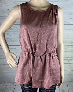 Mossimo Sleeveless Blouse Small Mauve Satin Pleated Peplum Ruffle Drape Shirt - Picture 1 of 12