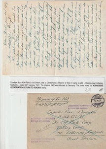 1947 POW POST KOLN GERMANY TO CAMP 259 Nr KETTERING H/S 'ADDRESSEE REPATRIATED' - Picture 1 of 2