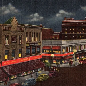 c.1940 Market Ave Night Canton OH Postcard McCrory's Woolworth Store Street View - Picture 1 of 3