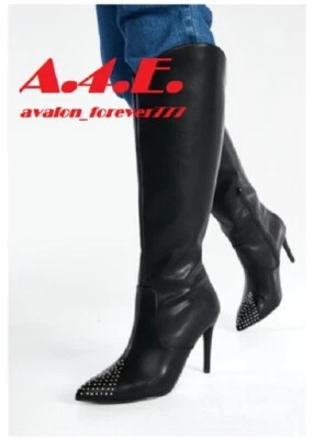 Nuevas botas negras Rock Star plateadas con tachuelas "Paige" de Shoedazzle. Talla 12 Foto 1 de 4