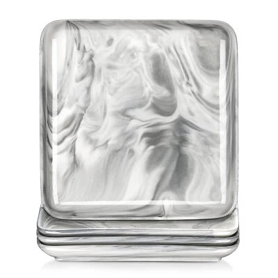 MALACASA 10" Square Dinner Plate Set of 4 Porcelain Kitchen Plates Marble Grey