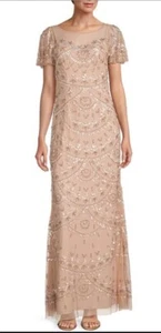 Adrianna Papell Women's Beaded Flutter Evening Gown, Blush- Size 12 True To Size - Picture 1 of 13