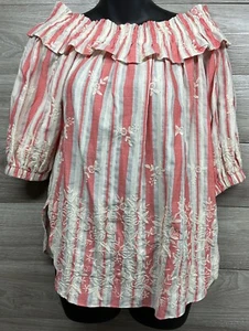 Boho Summer Top MISA Los Angeles Ruffle Off Shoulder 3/4 Sleeve XS Beachy - Picture 1 of 9
