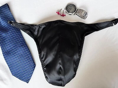 mens satin underwear ~ male satin thong with pouch & adjustable sides 28" - 38" - Image 1 of 4