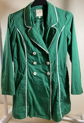 VTG ModCloth Women’s Bright Green Jacket Button Down Front, Belt Loops- No Belt - Image 1 of 4