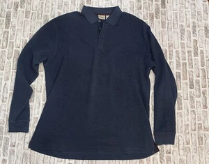 LL Bean Polo Shirt Men Extra Large Tall XLT Navy Blue Cotton Long Sleeve Casual - Picture 1 of 8