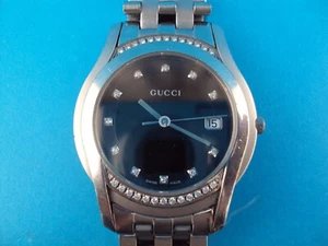 MEN'S GUCCI DIAMOND DIAL AND BEZEL WATCH--5500M--STAINLESS--NEW BATTERY - Picture 1 of 5