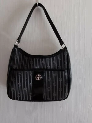 GIANI BERNINI-  Shoulder  Signature & Logo Black/Grey Leather Hobo Bag . - Image 1 of 2