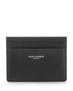 New  SAINT LAURENT Black Credit Card Case Embossed Leather 