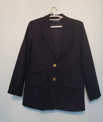 Traje Blazer Chaqueta Herman Geist Mujer S 100% Lana Forrada Azul Marino Carrera Oficina Foto 1 de 4