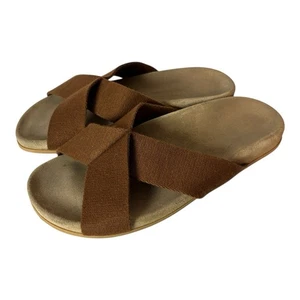 Jenni Kayne braune Stoff Pantolette Sandale mit Wildleder Fußbett Größe US 8 EU 38 - Bild 1 von 7