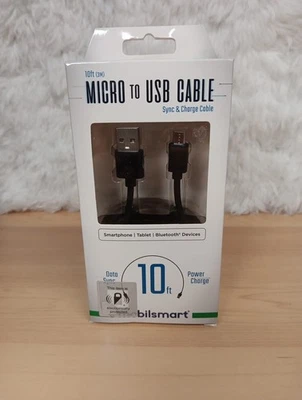 Mobilsmart Micro To USB Sync Cable 10ft Smartphone Tablet Bluetooth Device (D77) - Image 1 of 4