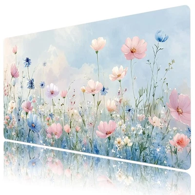 Spring Garden Pink and Blue Floral Desk Pad for Keyboard Desk Mat 31.5x15.7 inch - Image 1 of 4