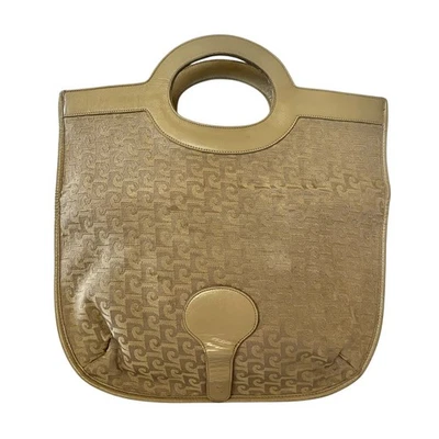 Pierre Cardin Vintage Jacquard Logo Beige Leather Foldover Tote Evening Bag RARE - Image 1 of 4