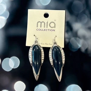 MIA Collection Earrings Dangle Drop Statement Jewelry Silver Teardrop Rhinestone - Picture 1 of 9