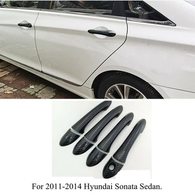 Glossy Black Carbon Fiber Look Door Handle Covers Trims For 11-14 Hyundai Sonata Foto 1 de 4