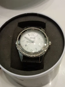Old Stock New Relic Watch CZ Bezel Stainless Stell Rubber Band Watch - Picture 1 of 3