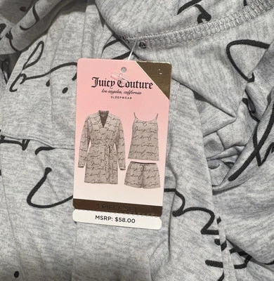 Nuevo con etiquetas Juego de pijama Juicy Couture 3 piezas [tanque, pantalones cortos, bata] - Ropa de dormir talla L Foto 1 de 4