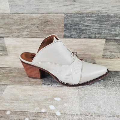 Nocona Damita Womens Mules Sz 8.5 B Ivory Embroidered Cowhide Snip Toe Mule - Image 1 of 4