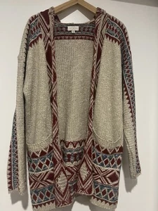 Lucky brand Women’s Blue, Red And cream Woven Cotton Knit Cardigan Medium Preown - Picture 1 of 9