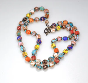 Collar ART Vidrio Colorido Anudado en Cuentas Azul 24" Brillante AS1 - Imagen 1 de 12