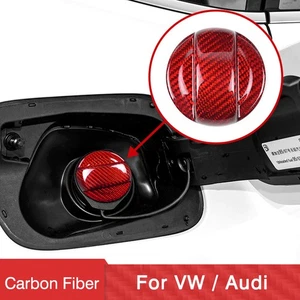 Real Carbon Fiber Oil Fuel Filler Tank Cap Decorative Cover Trim For Vw Audi Red - Picture 1 of 9