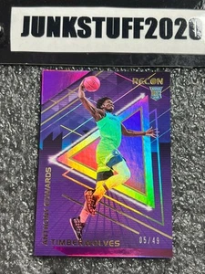 2020-21 Recon Anthony Edwards 5/49 SSP Purple Holo SP Rookie Jersey Number Match - Picture 1 of 5