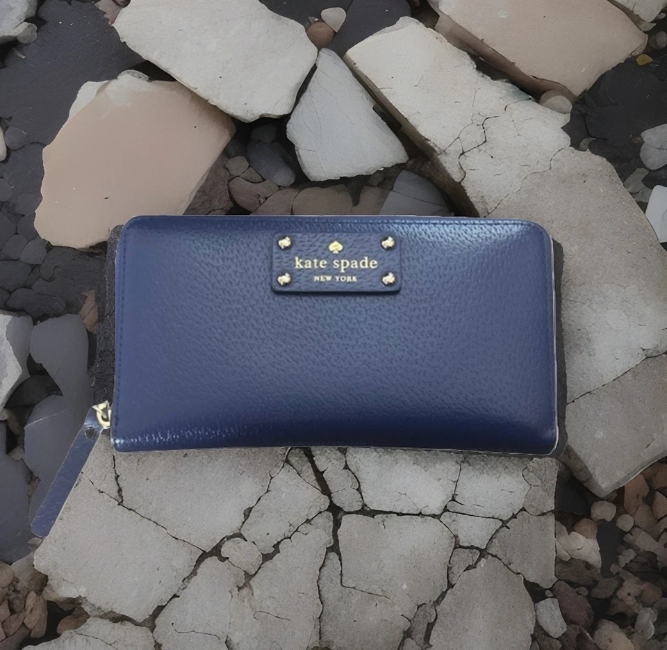 Kate Spade Wellesley Neda Continental Zip Wallet Clutch French Navy Blue Leather - Image 1 of 4