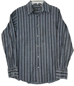 Hugo Boss Men’s Blue And Black Stripe Button Up Shirt Medium - Picture 1 of 5