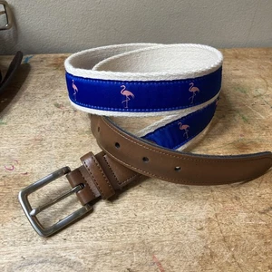 Flamingo Bandgürtel Kunstleder Canvas - Herren Größe 38 blau weiß - Bild 1 von 3