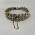 Vintage Mexico Gold Plate Sterling Silver Turquoise Chip Clamp Bracelet 6.5" Cir
