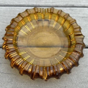 VINTAGE Fostoria Large 7" Amber Glass Ashtray MCM Starburst Sun Heavy Ribbed - Picture 1 of 12