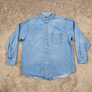 VINTAGE Roundtree & Yorke Shirt Mens Large L Blue Denim Long Sleeve Pocket - Picture 1 of 15
