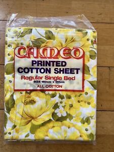 Vintage Retro Single  Sheets New Old Stock Yellow Floral Flowers   #2